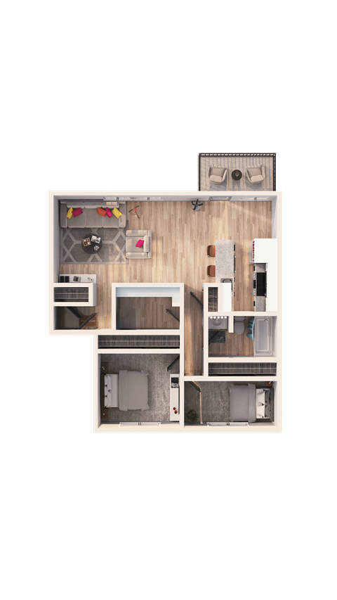 Floor plan for 2 beds, 1 bath, 850 sqft